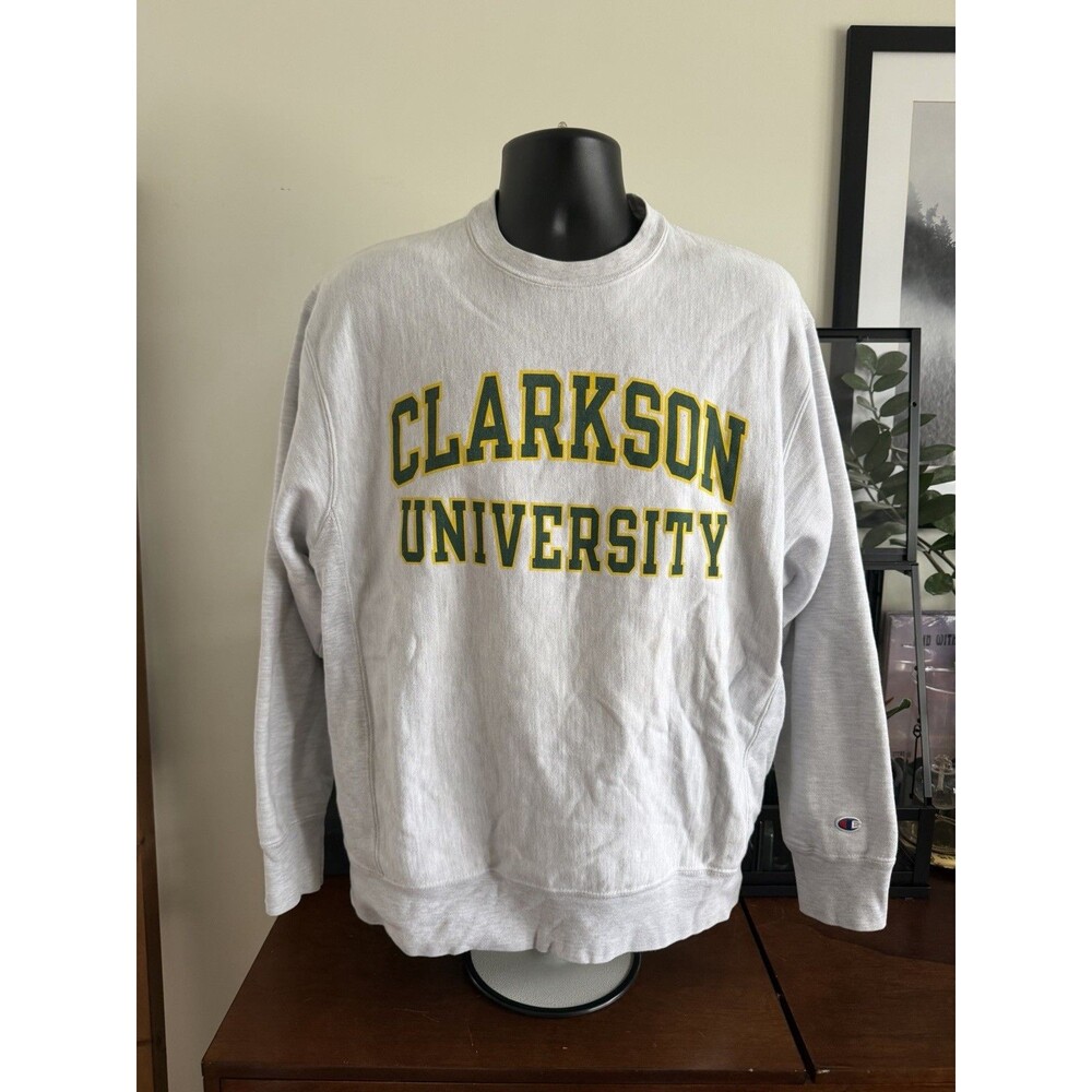 Vintage 90s Champion Reverse Weave Clarkson University Sweatshirt Gray Mens M